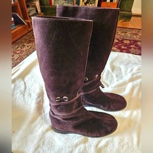 JIMMY CHOO SUEDE SIZE 5 BOOTS, GORGEOUS. Pull on w  leather ties. Brown.